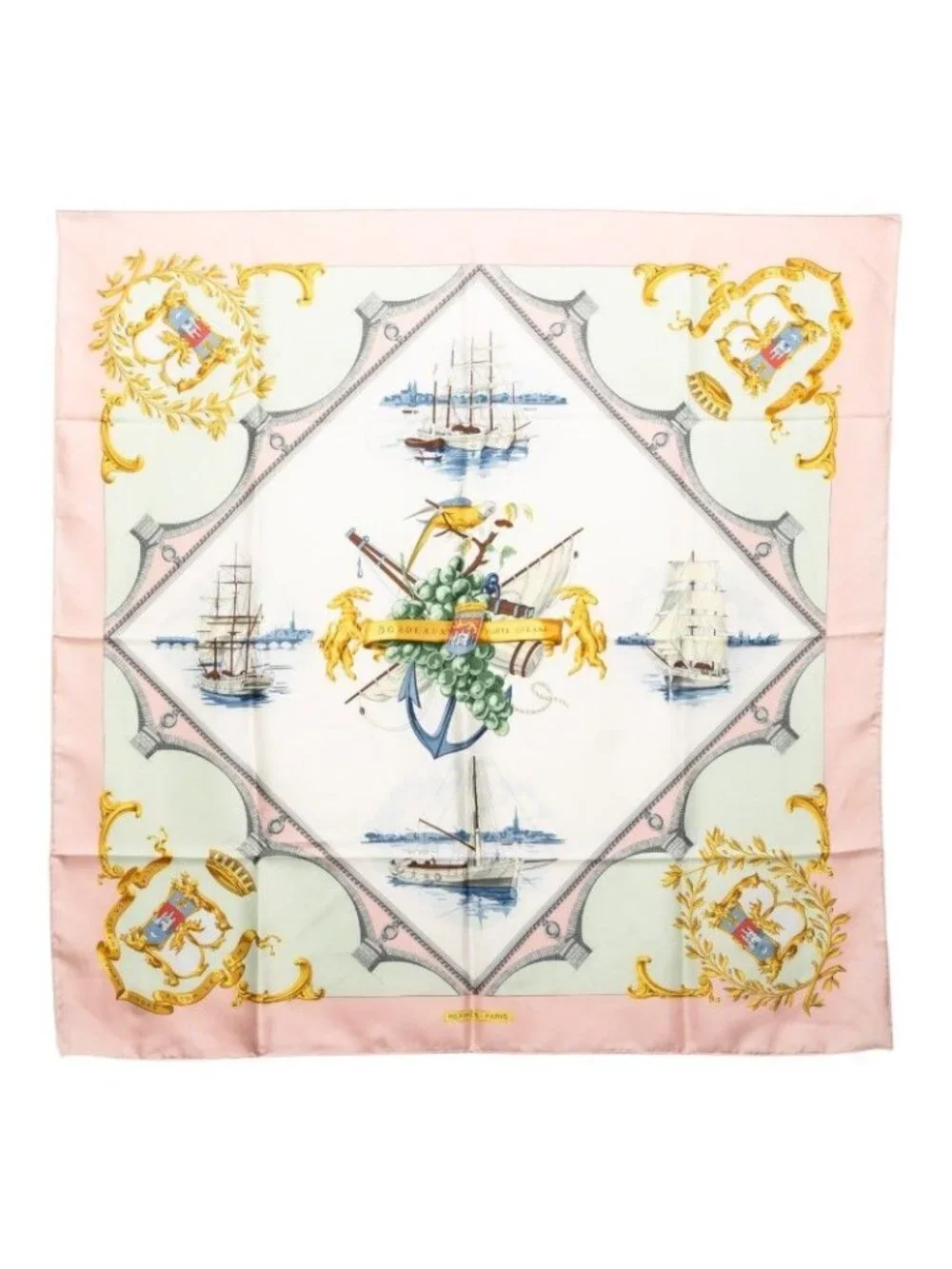 Hermes Carre 90 Bordeaux Porte Oceane City Entrance Scarf Pink Multicolor Silk - Picture 1 of 8